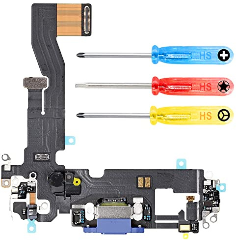 MMOBIEL Connettore Dock Compatibile con iPhone 12/12 Pro 2020 - Presa di Ricarica Cavo Flessibile - Audio Jack/Microfono/Antenna di Ricambio - Incl. Cacciaviti - Blu