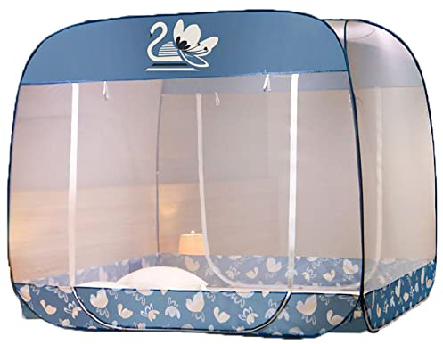 DONGCY Moskitonetz Bett Tragbare Mückennetz für Doppelbett Doppelter Eingang Faltbare Pop Up Fliegennetz Zelt Reise Falten Netze für Heim Outdoor Süß Drucken Design,Blue,200 * 180 * 170cm