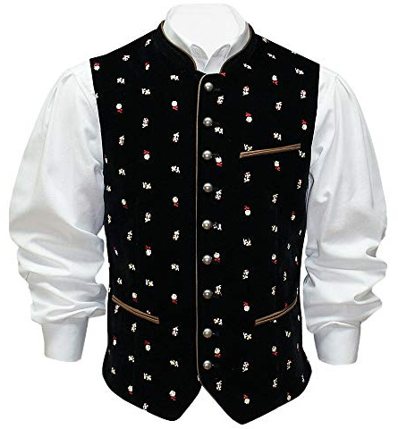 Trachtenweste Samtweste Trachten Samtgilet Trachtengilet Gilet Weste Streublumen Samt bestickt Herrengilet Herrenweste zur Lederhose Anzug Hochzeit Fest Musik Anlass, Größe:58, Farbe:schwarz