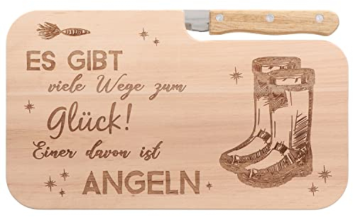 Spruchreif Tabla de pan con cuchillo, tabla de cortar con grabado, tabla de madera con cuchillo, regalos para pescadores, regalos al aire libre, desayuno de pesca.