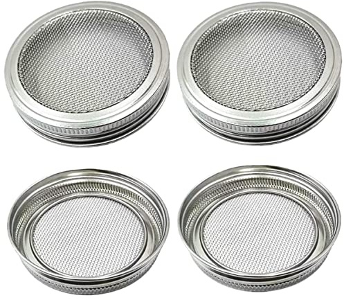 Mesh Strainer Sprouting Lids 316 Stainless Steel for Wide Mouth Mason Jars Canning Seed Sprouting Alfalfa Salad Sprouts Lid 4 Pack