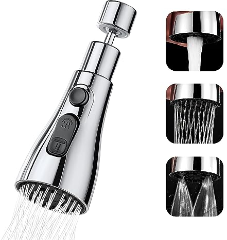 360 °Swivel tap Adapter G1/2 Kitchen Sink Tap Spray Head Pull Out Tap with 3 Modes,Kitchen Faucet Spray Head Replacement Part Adjustable Water Tap End Flow Nozzle Tap Bubbler Head Aerator.
