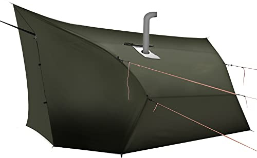 Onewind Penumbra varmt tält, 4,3 m camping hängmatta presenning för 4-säsonger, vattenpoof och flamsäker hängmatta regnfluga med spisuttag för vinter, utomhuscamping, OD grön