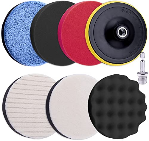 SIQUK 8 Piezas Esponja Pulir para Coche 101mm Esponjas Pulido Coche Kit de Almohadillas de Pulido de Espuma Accesorio de Pulido con Adaptador de Taladro M10 para Coche Encerado Lijado