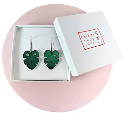 Monstera earrings in green mirror acrylic hoop earrings/Sterling silver hoops/Acrylic jewelry earrings/laser cut earrings