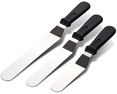 Angle Palette Set of 3 Stainless Steel Spatulas for Kitchen Fondant Cake Decorating Cake and Spreading Cream Black
