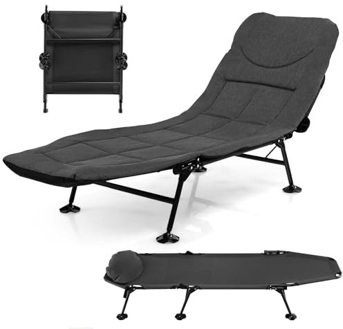 GYMAX Campingbett klappbar, Feldbett 194 x 66 x 29 cm, Gästebett mit Abnehmbarer Matratze & 6-Fach Verstellbarer Rückenlehne, Angelliege tragbar, Campingliege mit 6 Beinen (Grau)