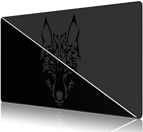 Anpollo Large Gmaing Mauspad mit genähten Kanten, Superior Micro-Weave Stoff, Anti-Rutsch-Basis, Größe 35,4 X 15,7X 0,12inches - Schwarz Grau Wolf Kopf