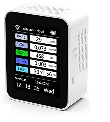 Hundnsney Tuya WiFi 7 in 1 Smart Air Quality Monitor CO2 Meter TVOC HCHO PM2.5 Tester Formaldehyde Gas Detector White
