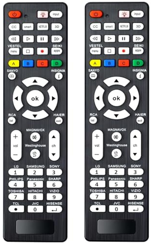 [2 Pack] Universal TV Remote for Samsung,LG, Sony, Sharp, Vizio, Philips, Toshiba, Hitachi, Sanyo, JVC, TCL, Hisense, Vestel, Seiki, Insignia, Magnavox, haier, Panasonic All Series TV