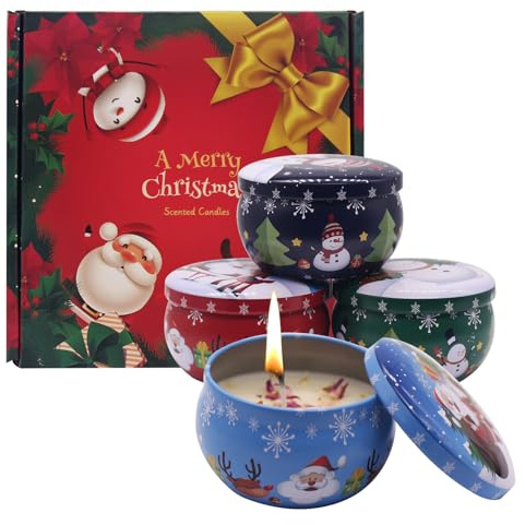 Scented Candle, Duftkerzen Geschenkset, 4 Stücke Weihnachts-Aromatherapie-Kerzen, Duftkerzen Set, Weihnachtskerze Geschenk, Geschenkset für Frauen, 2.5 OZ Deko-Kerzen, Aroma-Kerzen