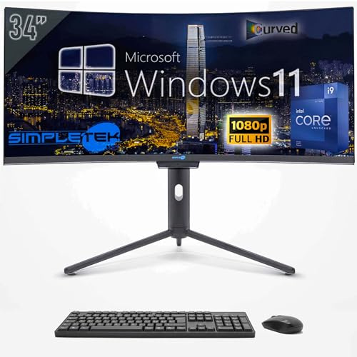 SIMPLETEK - PC All in one 34 Curvo FHD | i9 12° Gen | Windows 11 Pro | 16GB RAM | 240GB SSD | Webcam Integrata 5MP | WiFi6 e BT 5.2
