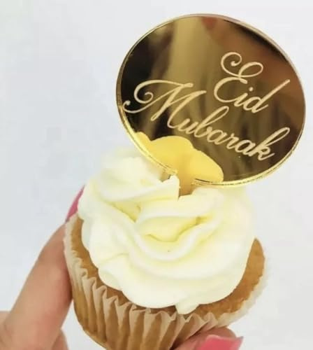 8 Eid Mubarak Cupcake Discs, Toppers, Gold Discs, Cake Toppers, Gift Tags, Charms, Present Decorations.