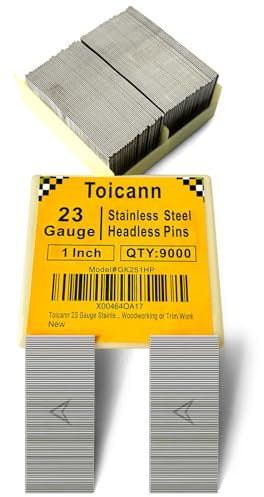 Toicann 23 Gauge Edelstahl-Stiftnägel 9000 Stück kopflose Stiftnägel für 23 GA pneumatische oder elektrische Pinner- oder Stiftnagelpistole, ideal für feine Holzbearbeitung oder Zierarbeiten (2,5 cm