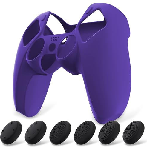 PlayVital Pure Series Dockable Model Anti-Slip Silicone Cover Skin for ps5 Controller, Soft Rubber Grip Case for ps5 Wireless Controller Fits with Charging Station with Thumb Grip Caps - Purple