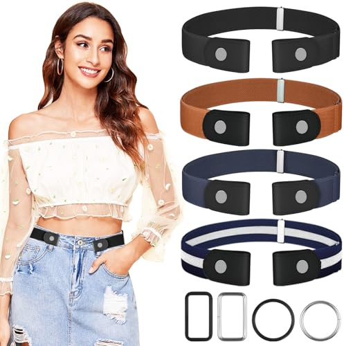 SEOIMU 4 Stück Gürtel Ohne Schnalle, Langlebig Gürtel Ohne Schnalle Damen, Justierbar Elastischer Gürtel Damen, Gürtel Ohne Löcher für Jeans Hosen Kleid