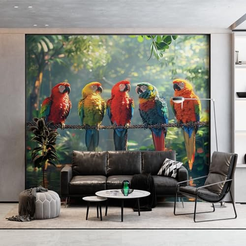 3D Tapete Dschungel Tier Papagei Fototapete, Bunt Wandbild Wandtapete Haupt dekorationen für Wohnzimmer Schlafzimmer Büro, Flur, 400 x 280 cm (WxH) Vlies Tapete Wanddeko