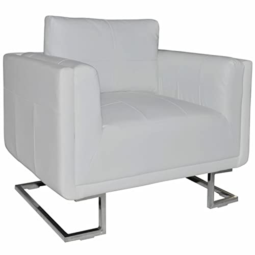 LAPOOH Würfel-Sessel mit verchromten Füßen Weiß Kunstleder, Relaxsessel, Fernsehsessel, Kinosessel, Gaming Couch - 241005