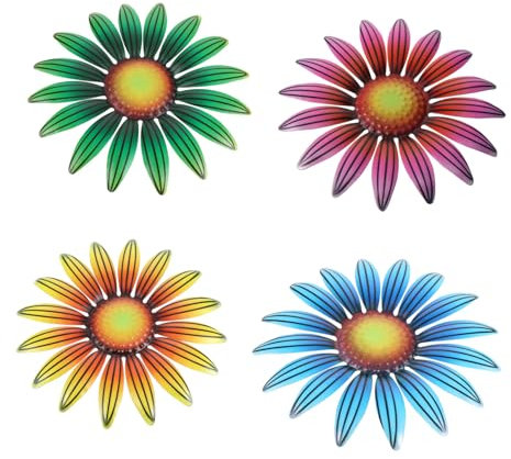 HANABASS 4pcs Iron Flower Crafts Metal Sunflower Garden Decor Wall Hanging Outdoor Indoor Decor