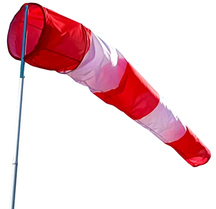 FLAGLY Premium Windsack für Draußen, Windrichtungsanzeiger in Rot-Weiß 150x30x15cm für Windsackkorb mit 30cm Durchmesser, Windanzeiger Made in Germany, Windhose Garten, Wetterfahne