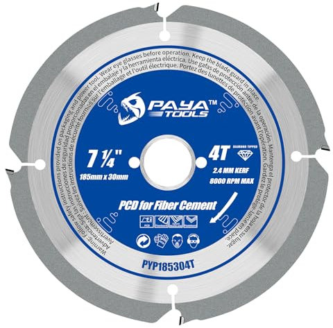 PAYA PCD Kreissägeblatt Ø 185 mm x 30 mm 4 Zähne Diamant-Kreissägeblatt Sägen Heimwerken Polykristalliner Diamant bestückt für Faserzementplatten,Beton Harte Materialien etc. PY185304T