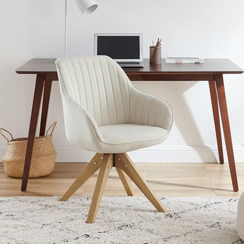 Zouron Esszimmerstühle Drehbar Beige - Samtstuhl Polsterstuhl mit Armlehnen Sessel Esszimmerstühle Gold Eichenholzbeine Stuhl Beige Sitzfläche 42x43cm (Beige Samt-Holzbeine-1 pcs)