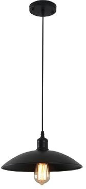 Lan-shop Lustre de Style rétro, Lampe Suspendue à tête Unique à vis E27, luminaires en Fer Noir en Forme de Soucoupe Volante, Suspension for et Restaurants ，Suspension luminaire(32cm)
