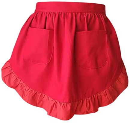 Sharplace Taillenschürze, Kurze Halbtaillenschürze, elegant mit Taschen, Dienstmädchenschürze, Kellnerschürzen, Halbschürze für Küche, Kochen, Kaffee, Rot
