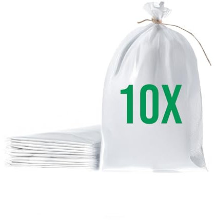 Bazko Sacos de arena para inundaciones para rellenar, 10 unidades, polipropileno de 50 x 80 cm, saco de arena, protección contra el agua, color blanco, con cordel para un cierre cómodo y seguro,