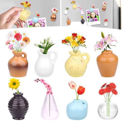 8Pcs Mini Vase Fridge Magnets, DIY Ceramic Tiny Vase Magnets Fridge, Cute Funny Plant Flower Vase Refrigerator Magnet, Whiteboard Magnets, Home Kitchen Office Decoration