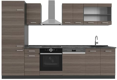 Vicco Küchenzeile R-Line, Edelgrau/Anthrazit, 300 cm, AP Anthrazit, geeignet zur individuellen Erweiterung durch Zusatzmodule
