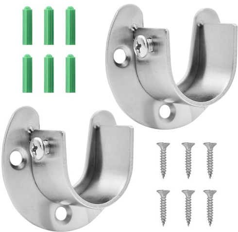 Curtain Pole Brackets, Flange Rod Holder, 2 Pcs Stainless Steel Heavy Duty Closet Rod End Supports 28 mm Adjustable U Shaped Flange Holde for Wardrobe Bracket Curtain Shower Rod Flange Socket Kit