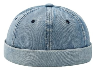 YAMEE Docker Cap Unisex Denim, Brimless Watch Cap Mit Rolled Cuff, Damen Stilvoll Seemannsmütze Atmungsaktiven Verstellbar, Hafenmütze Vintage Mit UV-Schutz