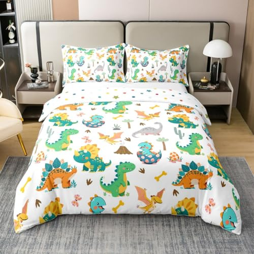 Erosebridal Dinosaur 100% Cotton Duvet Cover,King Cartoon Dinos Bedding Set for Kids Boys Girls,Zoo Animal Bed Sets,Cactus Palm Quilt Cover with 2 Pillowcases for Bedroom