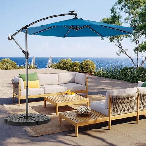 espidoo 10ft Solar LED Patio Umbrella: Offset Hanging Market Umbrella with 40 LED Lights for Backyard & Poolside - Adjustable Steel Frame & Water-Resistant Polyester Shade for Outdoor Entertaining