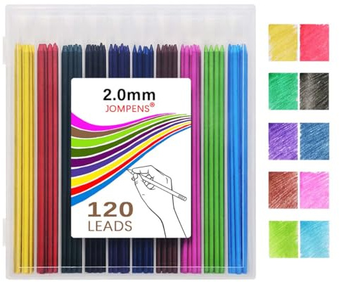 MROOFUL 120 Stück Carbon 2 mm Ersatzminen, 2,0 mm Bleistiftminen, mechanische Minen, 10 Farben, hohe Kapazität für Entwurf, Zeichnen, Basteln, Schreiben, Skizzieren