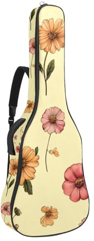 KengjuTesu 43 Zoll Akustikgitarre Softcase mit Rucksackgurt und 2 Taschen Bohemian Floral Soft Yellow No Padding Rucksack Wasserdicht Oxford Tuch Bass Gitarre Gigbag für Konzertgitarre, Mehrfarbig 1