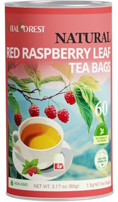 Red Raspberry Leaf Tea Pregnancy, 60 Count, VitalForest Natural Raspberry Leaves Tea Bags for Women’s Health – Period Healthy Cycle Tea – Vegan & Gluten-Free, Caffeine-Free, Non-GMO