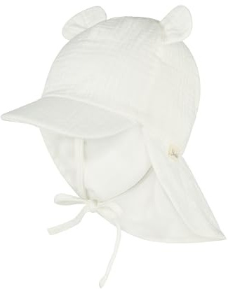 Sterntaler Schirmmütze Nackenschutz mit Ohren – Bio-Baumwoll-Musselin Mütze mit Bindeband und weichem Futter, UV-Schutz 30