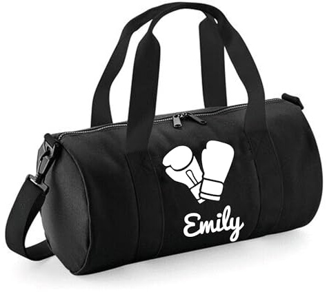 Personalised Boxing Gloves Barrel Bag Sports Holdall for Kids & Adults, 12L Durable Gym Bag Training Kit Bag, 20x20x40cm Stylish Sports Equipment Storage - Black