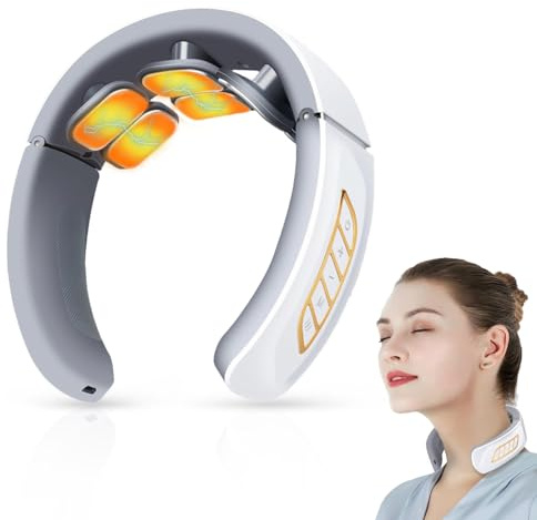Masseur Cervical, 6 Têtes Massage Cou Portable avec Thérapie thermique à 42°C, 6 Modes de d'Impulsion 9 Intensités Accueil Masseur pour Un Massage Précis Au Bureau et à Maison