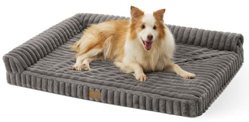 COZY KISS Orthopädisches Hundebett für Sehr Große Hunde, 112x81x18cm | Weiches Kunstfell-Hundesofa, Rutschfest, Waschbare Tragbare Hundecouch, Wasserdichter Abnehmbarer Bezug, XL Grau