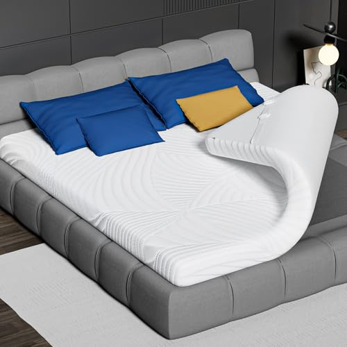 CloudÉtoile Surmatelas 140 x 200 CM, Surmatelas de Mousse à Mémoire de Forme 6 cm d'Épaisseur, Soutien Ergonomique, Housse Matelassée Amovible et Lavable, Fixation par Sangles, Certifiée CertiPUR-US