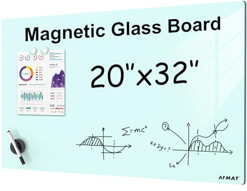 AFMAT Rahmenlose Glas-Magnettafel 50x80 cm, Premium Glas Magnetboard Whiteboard, Hochglänzend, Magnettafel für Wand - Inkl. Magnete, Stift & Tafellöscher, Whiteboard für Büro, Küche, Wohnung,Weiß,GB05