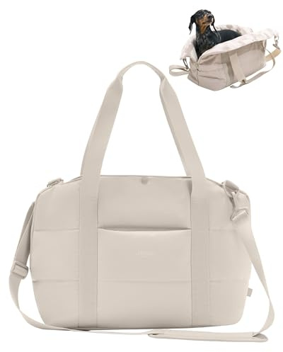Larkson Bolsa de Transporte para Perros Beige - Frida - Bolso Bandolera Plegable para Perros y Gatos Pequeños y Mediano de hasta 10 kg - Transportin Mascotas - Cesta para Llevar de Viaje