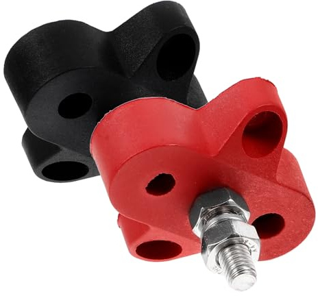 IWOWHERO Bloque de Terminales para Batería 12-48v, Pernos M6, Barra Colectora para Coche y Embarcaciones, Accesorio Eléctrico Resistente, Set de 2 Piezas (Negro y Rojo) para Instalación
