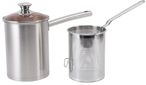 Luocute Mini Pentola Per Friggitrice, Acciaio Inossidabile 304 Con Cestello Filtro Olio E Coperchio, Pentola Portatile Compatta Per Cucinare, Campeggio, Pasti Per 1-2 Persone