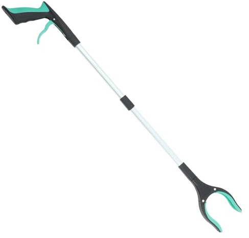 RUNROTOO Pinza de Recogida Plegable Garra Antideslizante, Herramienta de Agarre de Mango Largo Verde, Alcance Extendido para Recogida de Basura sin Agacharse, Uso Doméstico y Exterior