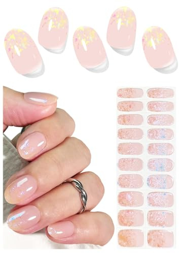 Unghie Gel Adesive UV, Lamina francese 20 PCS Smalto Adesivo per unghie, Strisce di Smalto Gel per Unghie