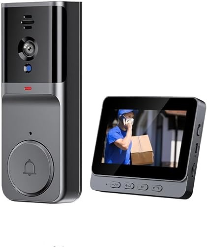 KEPEAK Video Türklingel mit Kamera, 4,3 Zoll Farbbildschirm, Weitwinkel Sicht, Nachtsicht, Zwei-Wege-Audio, 800mAh Akku, Kabellos Keine App/Kein WLAN, Einfache Installation